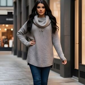 Eddie Bauer Heather Gray Marbled Cowl Neck Sweater Size XL